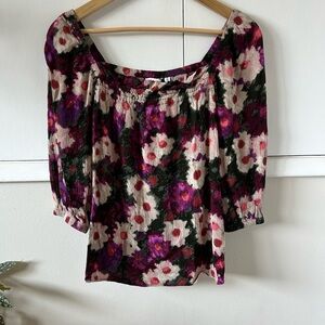 Reitmans Red and Purple Smocked Blouse